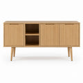 Meuble TV en MDF plaqué chêne naturel avec portes rainurées 160 x 40 x 75 cm