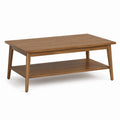 Table basse rectangulaire marron en MDF et hévéa 110 x 60 x 45 cm avec étagère basse