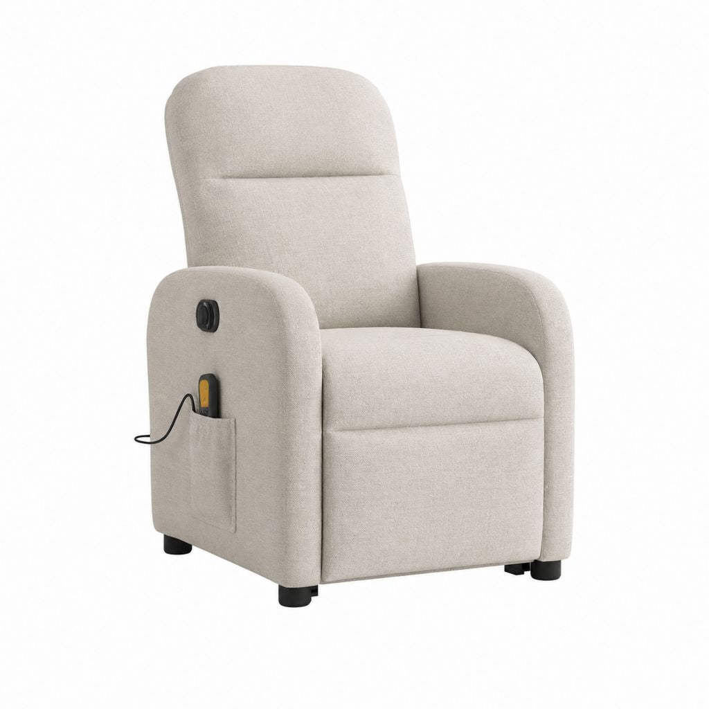 Fauteuil relax électrique inclinable beige en polyester forme arrondie 75 x 90 x 105 cm