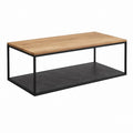 Table basse rectangulaire avec étagère chêne clair et noir en MDF acier 110 x 60 x 45 cm