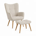Fauteuil à oreilles avec repose-pieds beige en polyester et pieds en bois massif 72 x 82 x 105 cm