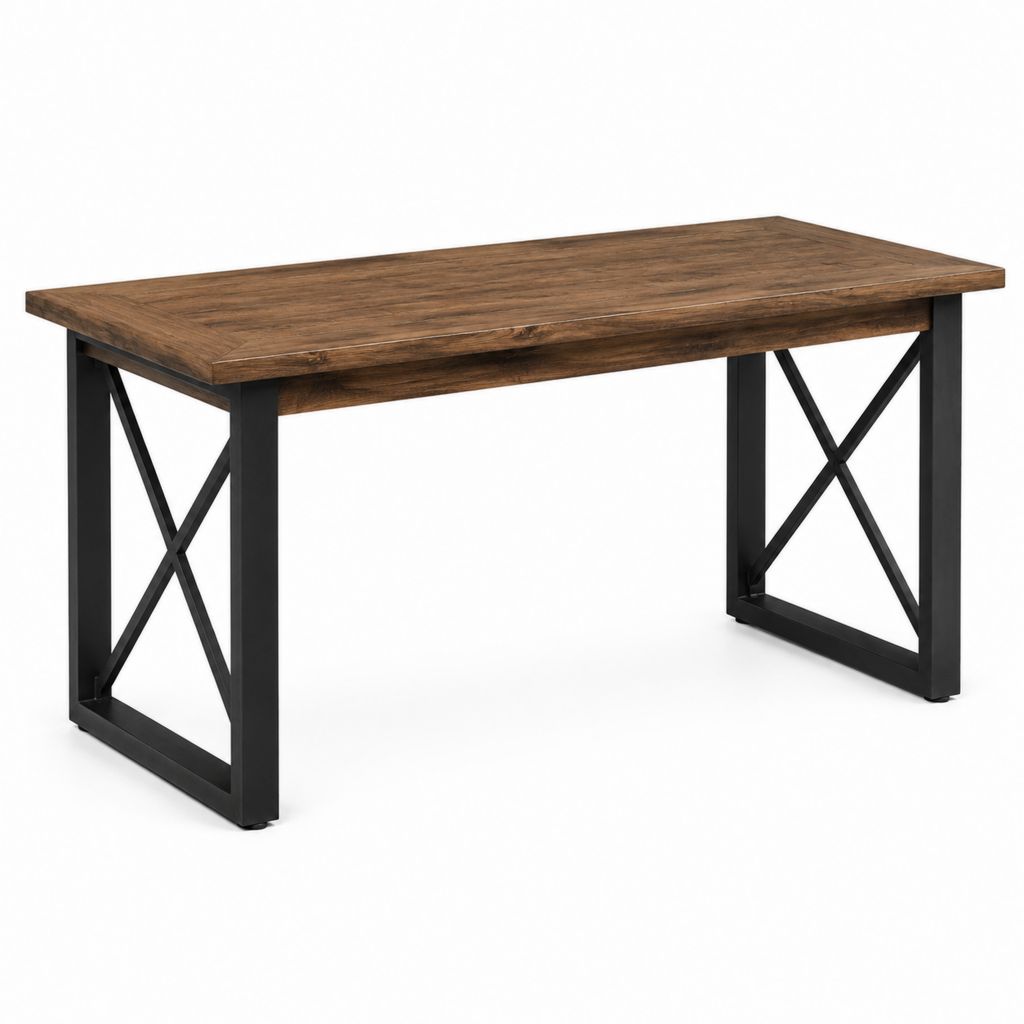 Table à manger rectangulaire marron et noir en panneau de particules mélaminé et acier 140 x 80 x 75 cm