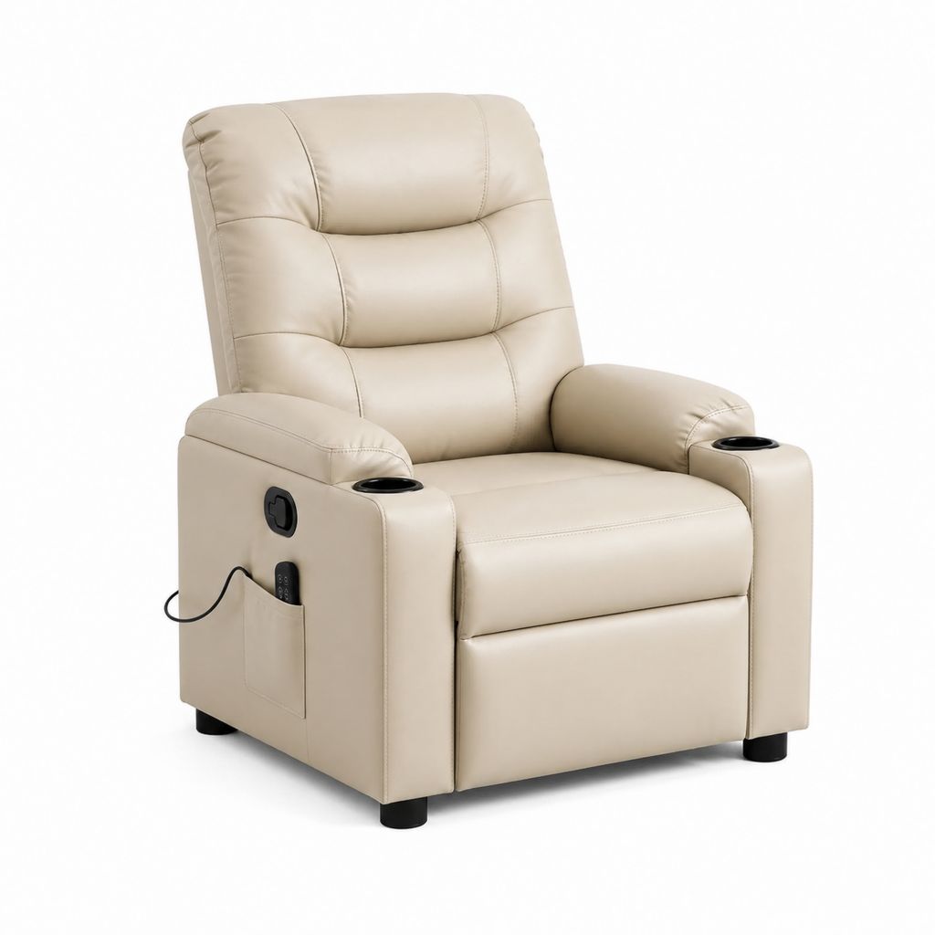 Fauteuil relax électrique inclinable beige en cuir synthétique PU 92 x 94 x 104 cm