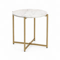 Table basse ronde blanche effet marbre avec piètement en acier doré diamètre 60 cm hauteur 60 cm