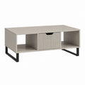 Table basse rectangulaire gris clair en panneaux de particules 100 x 60 x 45 cm avec tiroir et niches