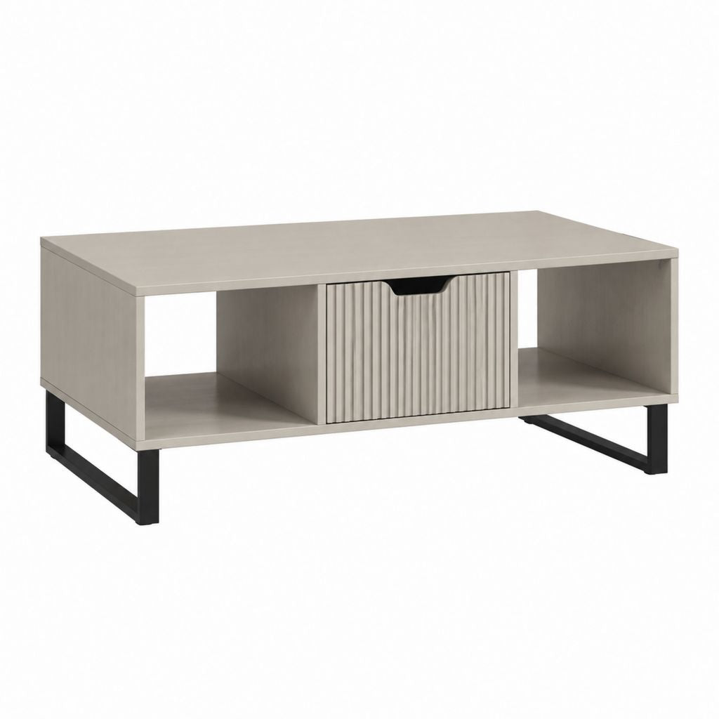 Table basse rectangulaire gris clair en panneaux de particules 100 x 60 x 45 cm avec tiroir et niches
