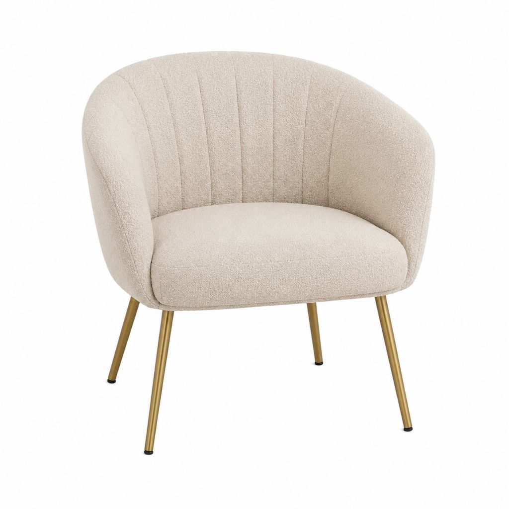 Fauteuil de salon beige en polyester bouclette enveloppant 72 x 68 x 75 cm