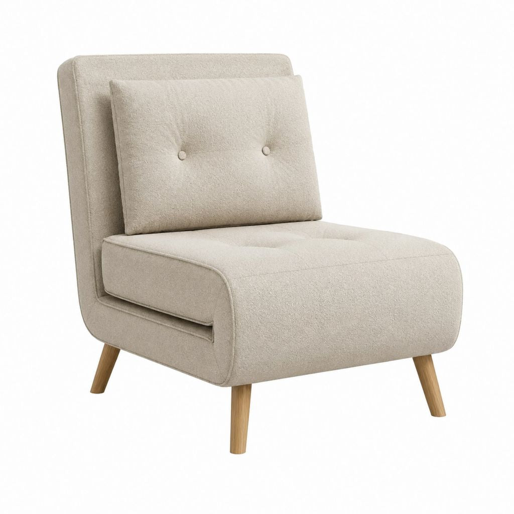 Fauteuil de salon beige en polyester avec pieds en bois massif 70 x 78 x 86 cm