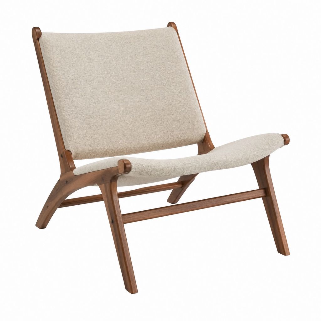 Fauteuil de salon beige en polyester et hêtre massif forme rectangulaire 68 x 82 x 92 cm