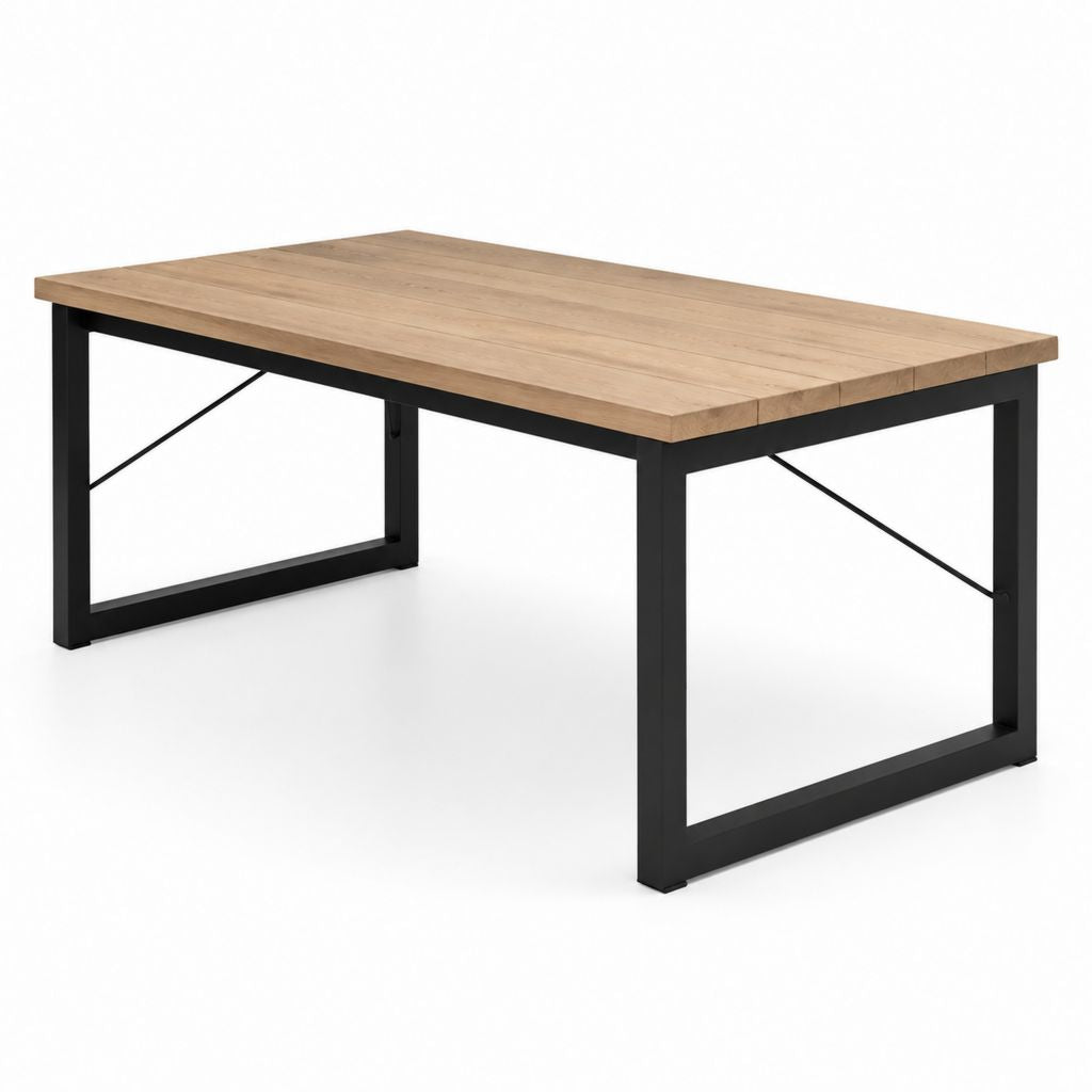 Table à manger rectangulaire chêne massif et acier noir 180 x 90 x 75 cm