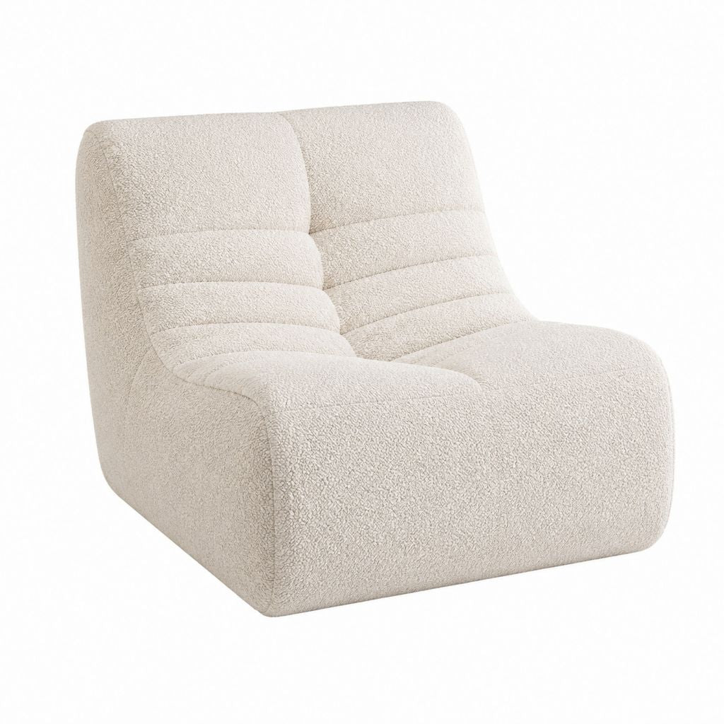 Fauteuil lounge écru en polyester bouclette forme arrondie 88 x 85 x 78 cm