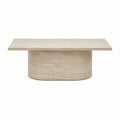 Table basse rectangulaire beige en travertin avec piètement cylindrique 120 x 70 x 40 cm